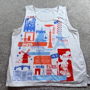 Disneyland Paris Mens XXL White Graphic Tank Top Mickey Mouse Eiffel Tower Print